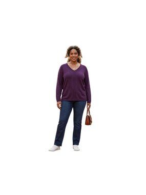 Talbots Factory Women's Plum Purple Fine Knit Cotton V-Neck Sweater XL New